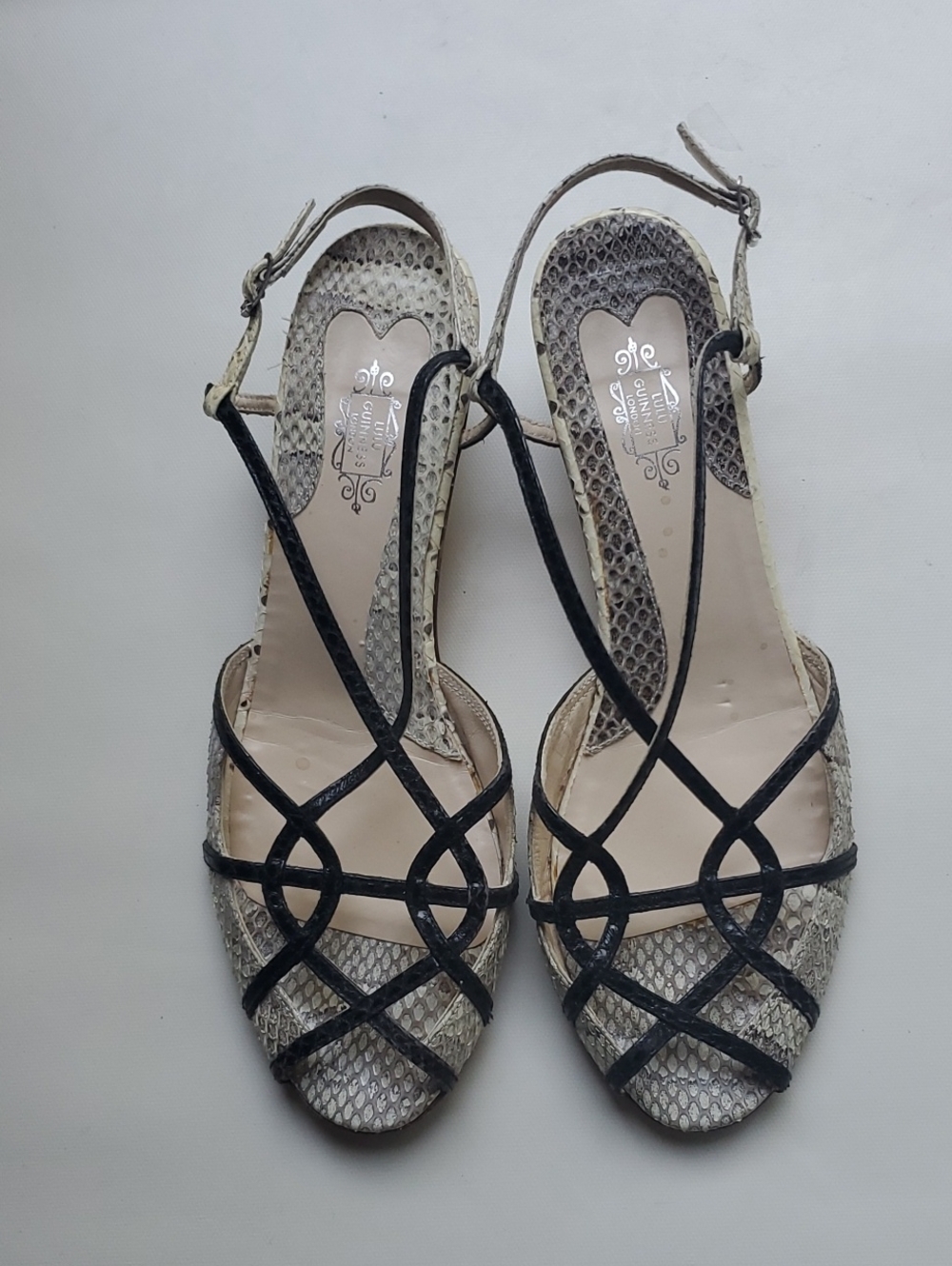 Lulu Guinness Women’s Black-Strap Snake-Print Slingback Heels